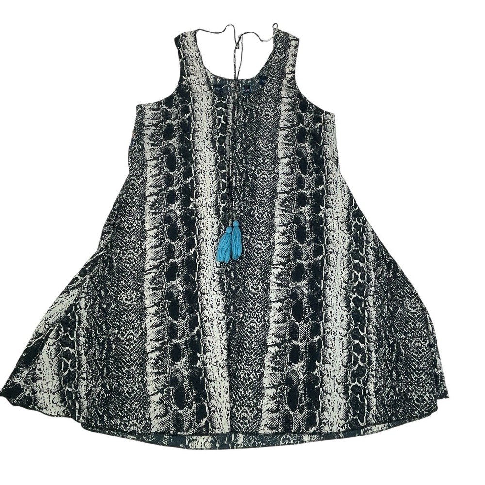 Judith March Snake Print Dress Embroidered Yoke Size Medium